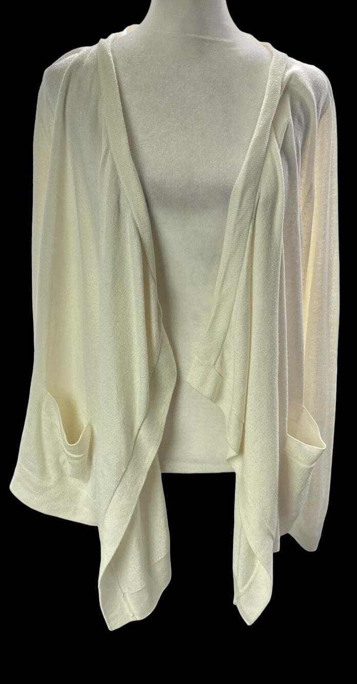 NEIMAN MARCUS Women Open Front Long Sleeve Cardigan Pockets Sz XL White 40-8